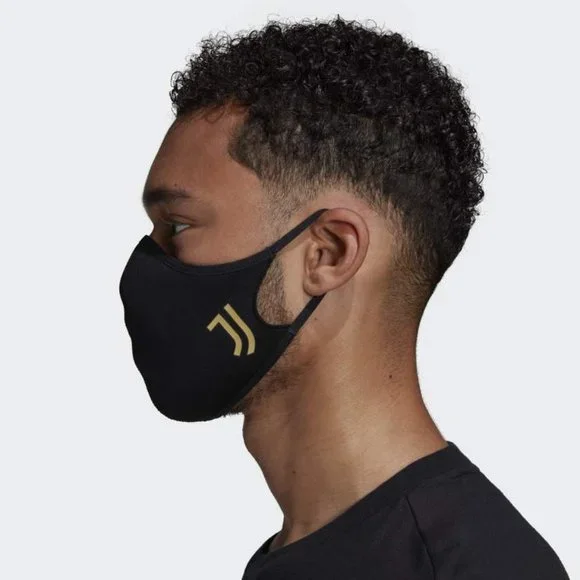 New 3 PCS Adidas Black & Gold Juventus Non-Medical Reusable Face Mask Size M/L - Picture 7 of 11